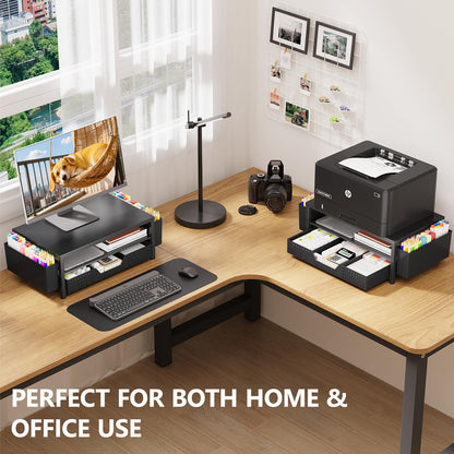 OPNICE Desk Organizers and Accessories, Computer Monitor Stand Riser with Drawer and 2 Pen Holders, Laptop Stand, Office Desk Accessories & Workspace Organizers for Home Office Supplies, Black