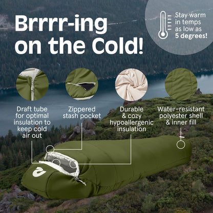 Retrospec Dream 5 Mummy Sleeping Bag - Insulated Cold Weather, Water-Resistant, Adjustable Draw Cords Adult Sleeping Bag