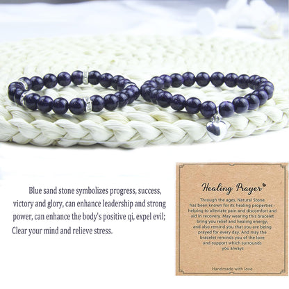 GDLKPYHS Healing Bracelets for Women - Blue Sandstone Bracelet - Healing Prayers Crystal Bracelet, 8mm Natural Stone Stress Relief Yoga Beads Get Well Soon Gifts