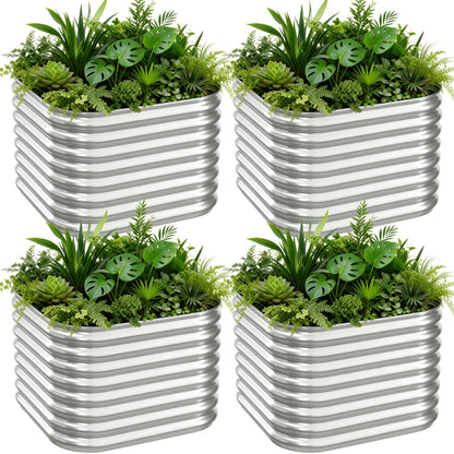 Mostmahes 4 PCS Galvanized Raised Garden Bed Outdoor, Metal Garden Bed for Vegetables, Above Ground Garden Box for Flower, Steel Raised Beds for Gardening - 2FT