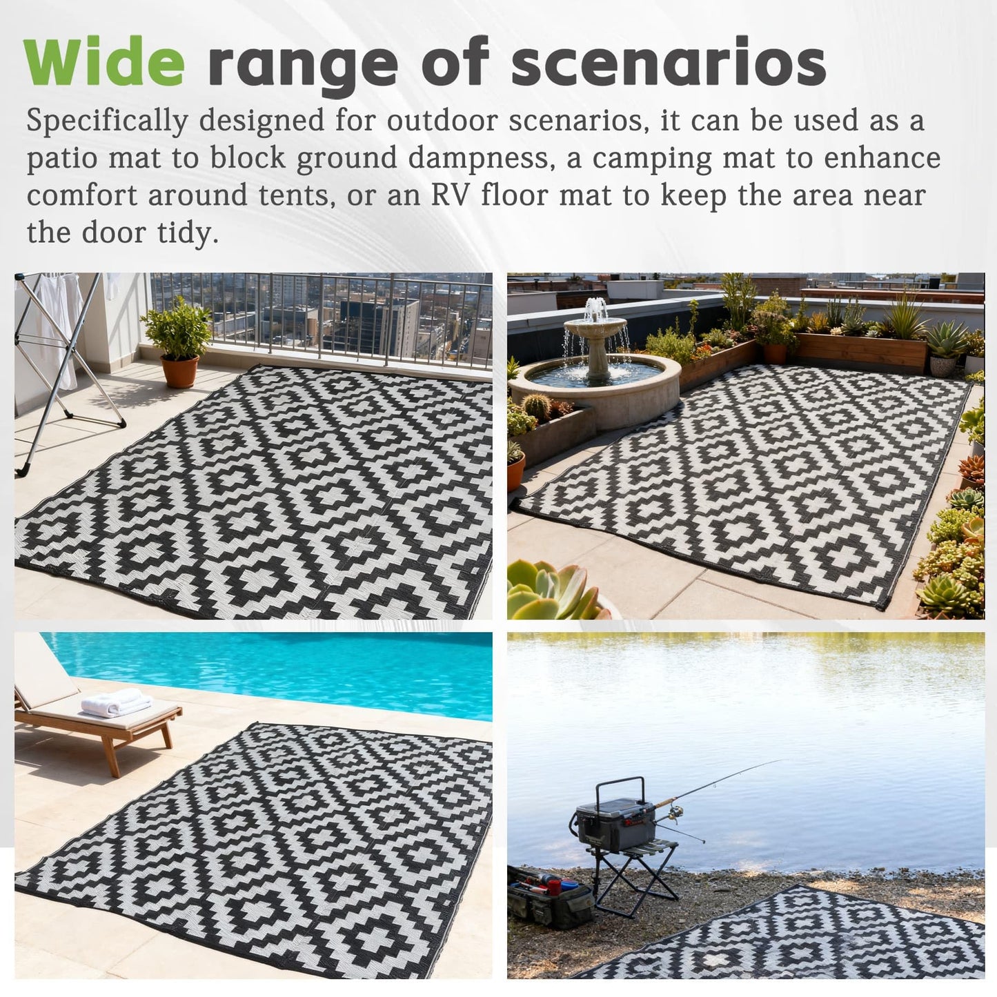 HOSTIC Outdoor Rug with Water Shielding, 8 x 10 Feet, Double Sided Plastic Straw Rug for Patio and Camping, Suitable for Outdoor Use, Such as Rv Mat, Comes with A Carrying Bag and 4 Fixing Stakes