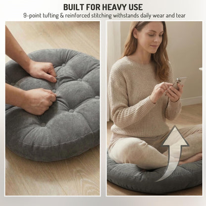 Degrees of Comfort Meditation Floor Pillow, Round Large Pillows Seating for Adults, Tufted Corduroy Cushion for Tatami Living Room, Grey, 22 Inch