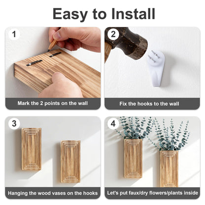FancyPlus Wooden Wall Planter Vase, 2 Pack Black Wood Hanging Vases with Fake Eucalyptus for Indoor Modern Boho Farmhouse Wall Art Decor for Home Indoor Kitchen Modern Farmhouse Bathroom