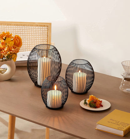 OLEEK Outdoor Candle Holder Decor Set - Black Candle Holder - Candles Holders for Table Centerpiece - Hurricane Candles Holder for Pillar Candles Cage Candle Holders Black Wire Decorative