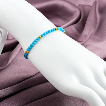 GEMSYMPHONY Turquoise Gemstone Beads Braided Bracelet – 3.5mm Natural Stone Beads, Handmade Adjustable Braided Rope Bracelet, Healing Crystal Jewelry for Men & Women, Unisex Boho Gift (Turquoise)