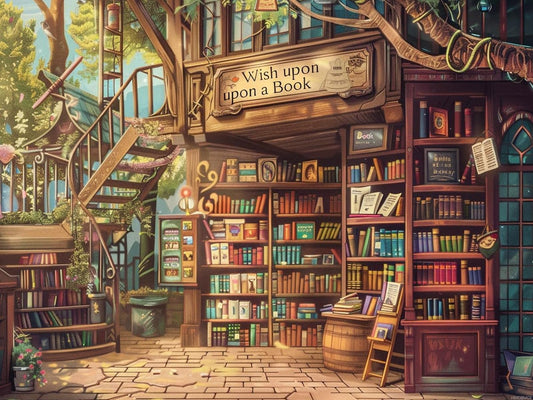 A Bookshop with Colorful Books Fairy Tale DIY 5D Diamond Paint Kits for Adults Easy for Beginner Round Full Drill Diamond Art Painting Gems Cross Stitch Mosaic Craft for Home Decor 12x16 inch