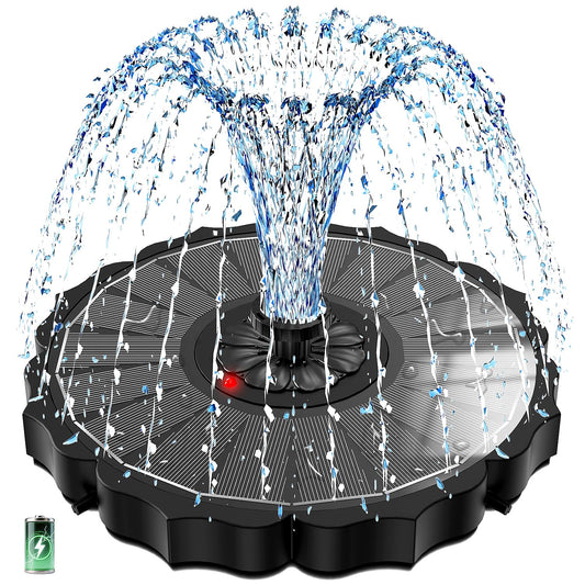 SZMP Solar Fountain, Works in Cloudy with 2000mAh Battery Backup, Glass Solar Powered Bird Bath Fountain with Smart Status Indicators, 3.5W, 8 Nozzles, for Garden, Outdoor (Black)