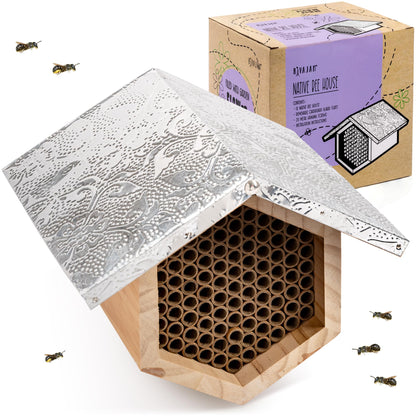 Rivajam Beekeeper Pro Mach II Mason Bee House - Strong + Waterproof Bee Hotel & Insect Habitat - Replaceable Mason Bee Tubes Filled Bee Houses for the Garden - Pollinator House Gardening Gifts