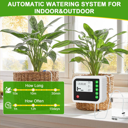 ZWJBSGY Automatic Plant Water Indoor, 15 Potted Plants Self Watering System, Automatic Drip Irrigation Kit Plant Watering Devices Programmable Water Timer, LED Display and Power Supply