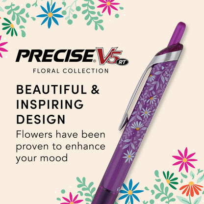 Pilot, Precise Premium Rolling Ball Pens, Floral Collection, Extra Fine Point 0.5 mm, 7 Pack, Ultra-Smooth Writing, Assorted Designs