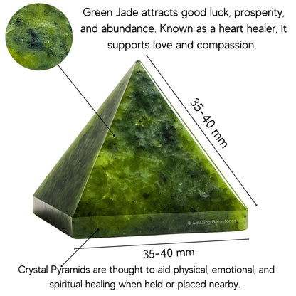 Amazing Gemstone Green Jade Pyramid Crystal Healing Stones - 1.5" Great Pyramid Figurine of Natural Stone Pyramid for Meditation, Reiki, Chakra Balancing and Crystal Pyramids Grid