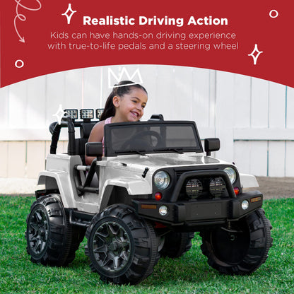 Best Choice Products Jumbo 12V Kids Electric Vehicle Toy Ride On Car with Parent Remote Control for Toddlers, Seat Harness, 65 lb Weight Capacity, Spring Suspension, 3.7 MPH Max Speed - White