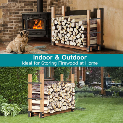 Eibikdi Firewood Rack Outdoor, Adjustable Length Wood Storage Brackets Kit, Log Stacking Stand Holder for Outdoor Indoor Fireplace, Wood Burning Fire Pits, Black, Set of 2