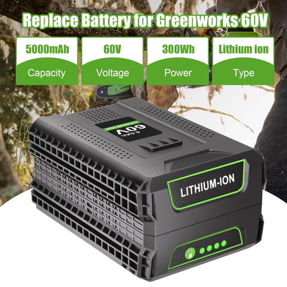 KUNLUN 5.0Ah 60V Replacement Battery Compatible for Greenworks 60v Battery Max Lithium Lon Battery LB60A03 LB60A02 LB60A00 Cordless Power Tool Batteries