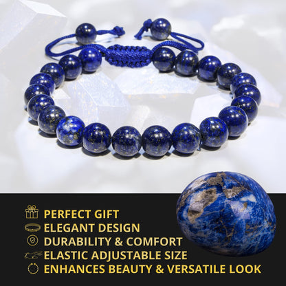ANAYA AGATE Healing Crystal Bracelet – Chic Gemstone Bracelet for Men and Women – 8mm Round Bead Bracelets for Spiritual Healing, Protection, Positive Energy - Lapis Lazuli
