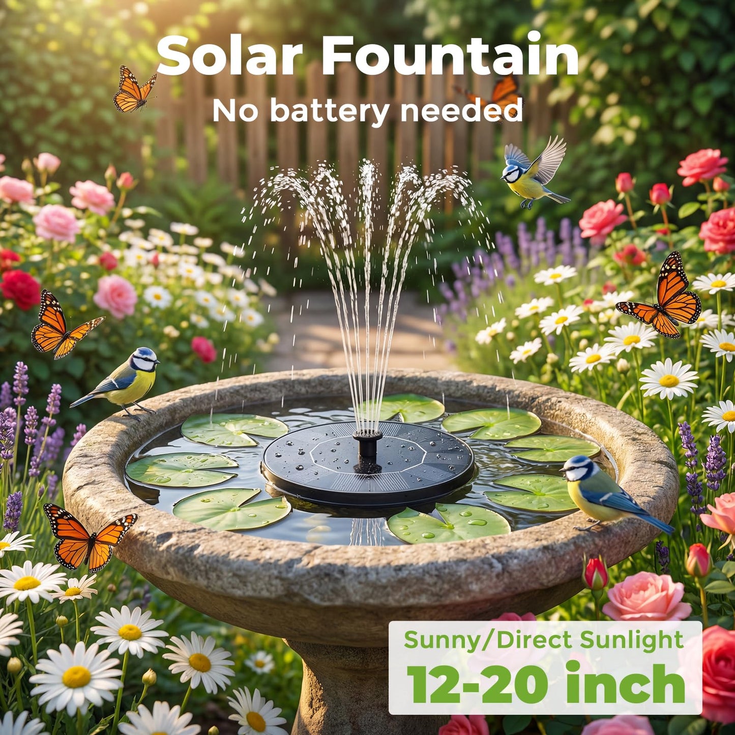 AISITIN Solar Fountain, Solar Bird Bath Fountains Pump with 6 Nozzles, 2026 Upgraded Free Standing Floating Solar Powered Water Fountain Pump for Bird Bath, Garden, Pond, Pool and Outdoor