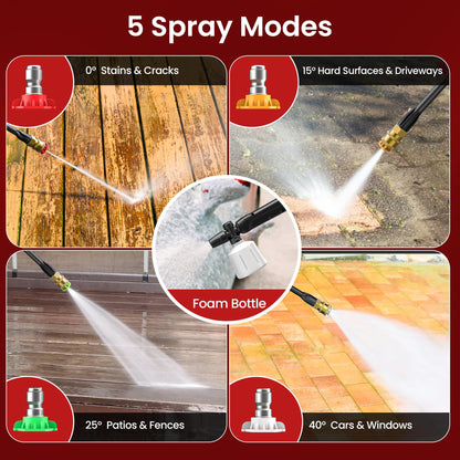 Electric Pressure Washer, 2.5 GPM Power Washer with Foam Cannon, Electric High Pressure Washer with 4 Quick Connect Nozzles for Cars, Driveways, Fences, Patios, Home Cleaning