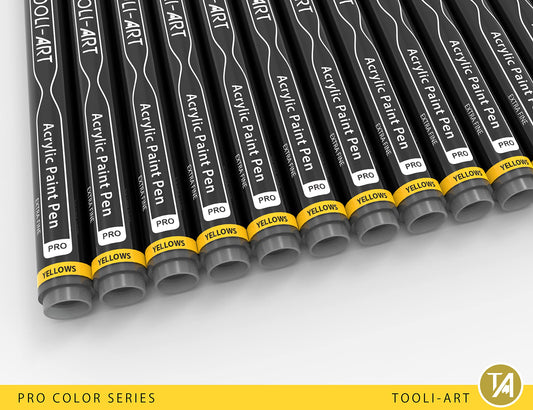Acrylic Paint Pens 22 Yellow & Brown Tones Assorted Pro Color Series Markers Set 0.7mm Extra Fine Tip for Rock Painting, Glass, Mugs, Wood, Metal, Canvas, Projects, Non Toxic, Waterbased, Quick Drying
