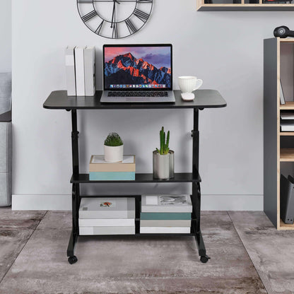 Adjustable Height Mobile Computer Desk for Small Space Rolling Writing with Wheels Corner Home Office Study Portable Bedrooms Work Desk Standing Desk Sizes 31.5X15.7 Inches Black C