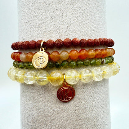 Success Crystal Bracelet Stack 4mm – Healing Stone Beaded Bracelets – Citrine, Peridot, Red Aventurine, Goldstone - Spiritual Energy Jewelry for Abundance, Growth, Manifestation Power, and Ambition - Elastic, Unisex, Gift-Ready
