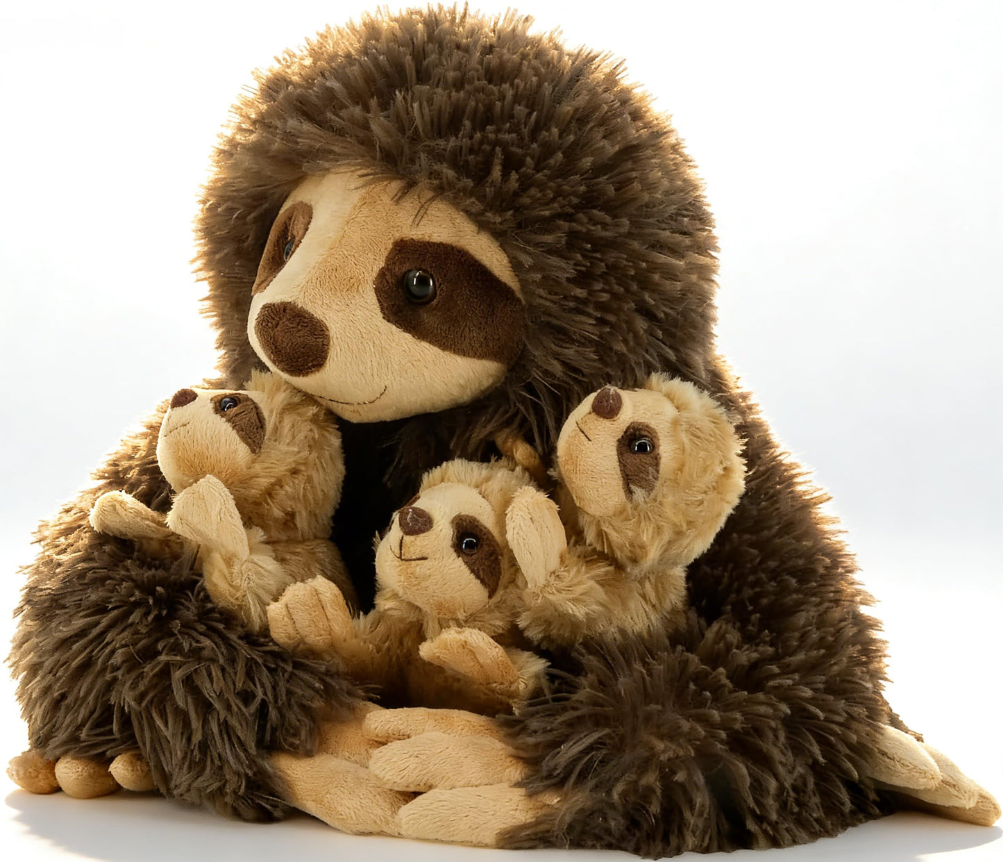 YOHAKI Sloth Plush Animal, 11.02" Cute Stuffed Sloth with 3 Baby Sloths, Easter Stuffed Sloth Animal, Washable Plush Toys, Cute Three Toed Sloth Birthday Gifts for Kids Boys and Girls, Brown