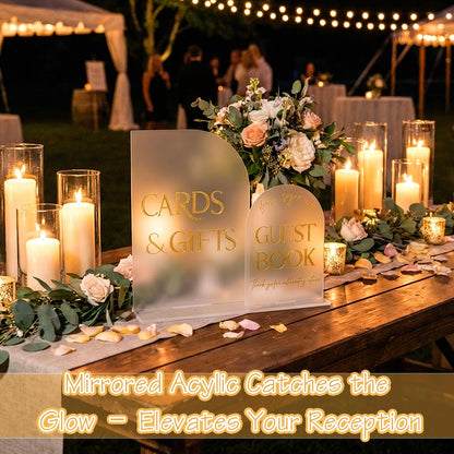 Amyhill 2 Pcs Acrylic Wedding Signs for Reception 8 × 10'' Cards and Gifts 5 x 7'' Please Sign Our Guestbook Sign with Stand Wedding Table Decor for Marriage Memorial Ceremony(Gold,Black,Minimalist)
