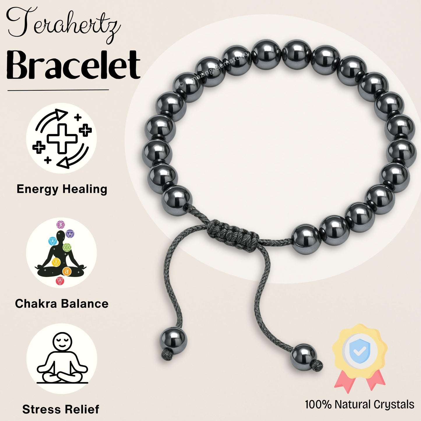 Amazing Gemstone Terahertz Stone Bracelet for Women Men's Gifts - Protection Healing Crystal Bracelet - 8mm Gemstone Beaded Adjustable Bracelet