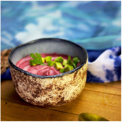 RoRo Handmade 4.5-Inch Rustic Coral Ceramic Miso Bowls – Set of 2, Hand-Glazed Blue Interior with Textured Finished, Microwave & Dishwasher Safe