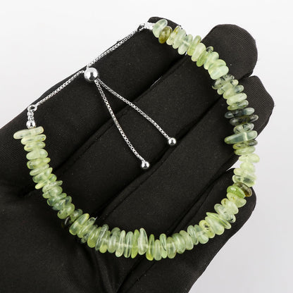 CRYSTALIS Natural Prehnite Plain Submarine Beads Adjustable Bracelet, High Grade Gemstones, Chakra Healing Stones, Gift Giving Jewelry, 925 Sterling Silver Womens Bracelet 8 inch
