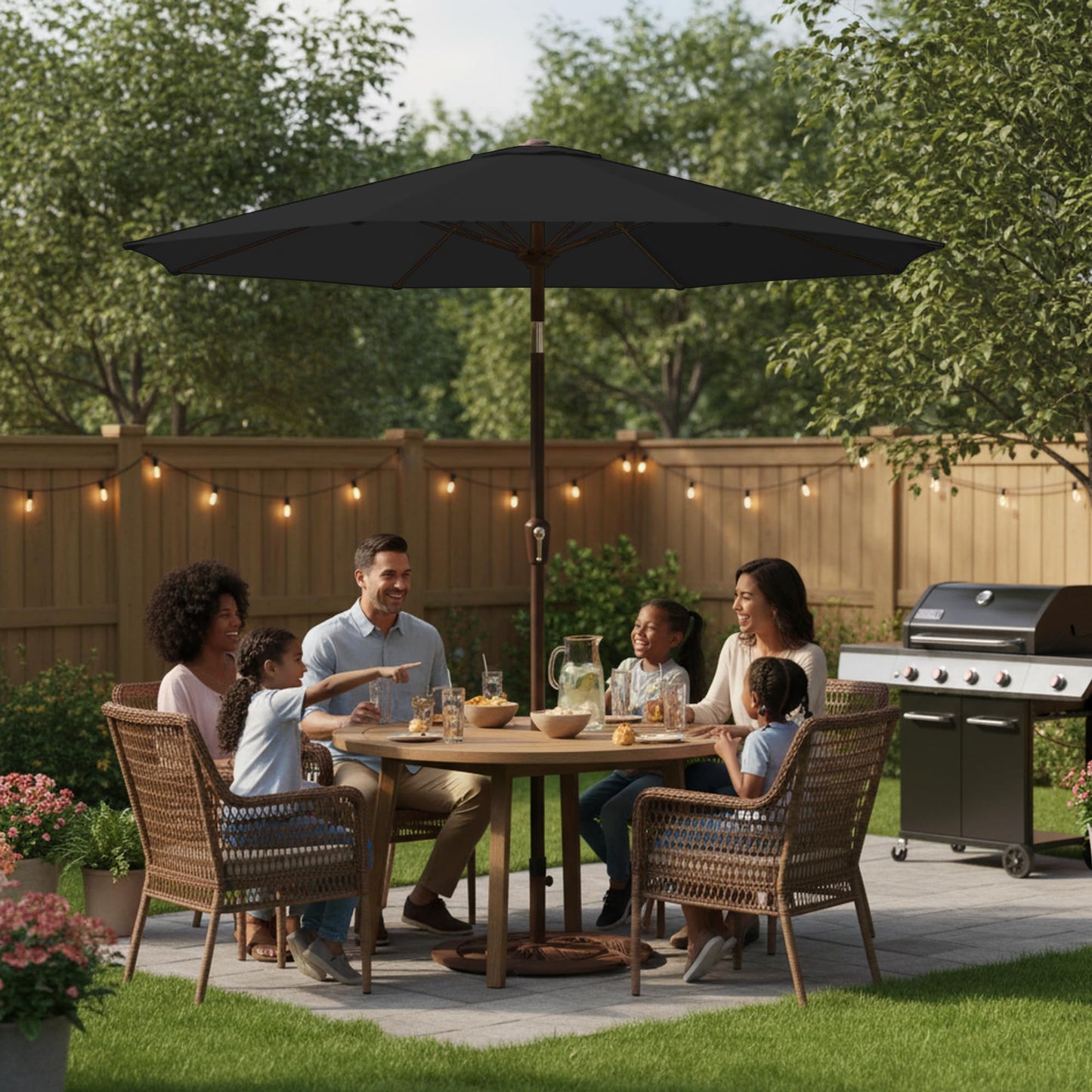 Tobeos 11FT Patio Umbrella, Outdoor Umbrella with with 8 Sturdy Fiberglass Ribs,Market Table Umbrella with Push Button Tilt and Crank,Suit for Backyard,Garden,Pool,Deck(Black)
