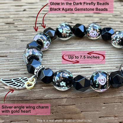 ARTSY Crafts Glow in the Dark Glass Beads with Natural Gemstone Beads Charm Bracelets, Crystal Healing Stones Firefly Beads Bracelet for Men Women Love Calming Anxiety Chakra Spiritual Gifts, Quartz