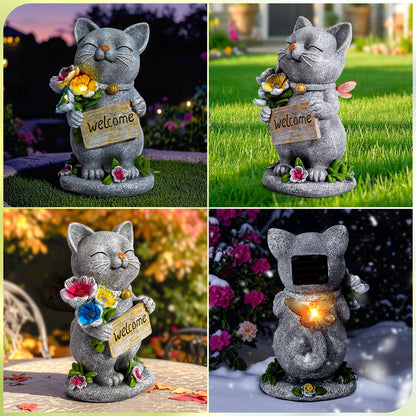 Adorafur Garden Outdoor Statues Solar Cat Outside Statue Garden Decor for Yard Patio Porch Home Lawn Balcony, Gifts for Grandma Mother Women