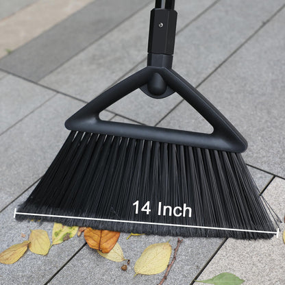 SZJYHQY 2PCS Heavy Duty Broom, Broom for Sweeeping Indoor and Outdoor, Angle Broom with Long Pole, Outdoor Broom for Courtyard/Garages/Slidewalk, Indoor Broom for Kitchen Lobby Canteen Black