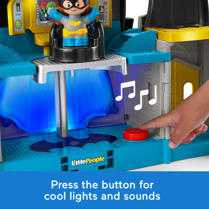Fisher-Price Little People DC Super Friends Deluxe Batcave, Batman playset with Lights and Sounds Plus 4 Character Figures for Toddlers (Amazon Exclusive)