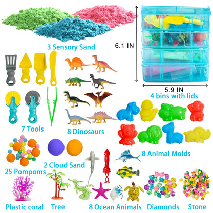 Dino & Ocean Sensory Bin, Dino & Ocean Sensory Toys with Play Sand for Toddlers Boys and Girls,Kids Toys Gift Sand Box for Age 3 4 5 6 7 8