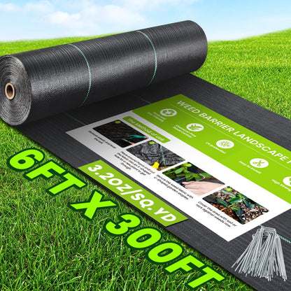 6x300FT Weed Barrier Landscape Fabric Heavy Duty, 3.2oz Woven Geotextile Fabric, Ground Cover Weed Block Gardening Mat, Weed Control Garden Cloth for Driveway,Road,French Drain,Vegetable Patch