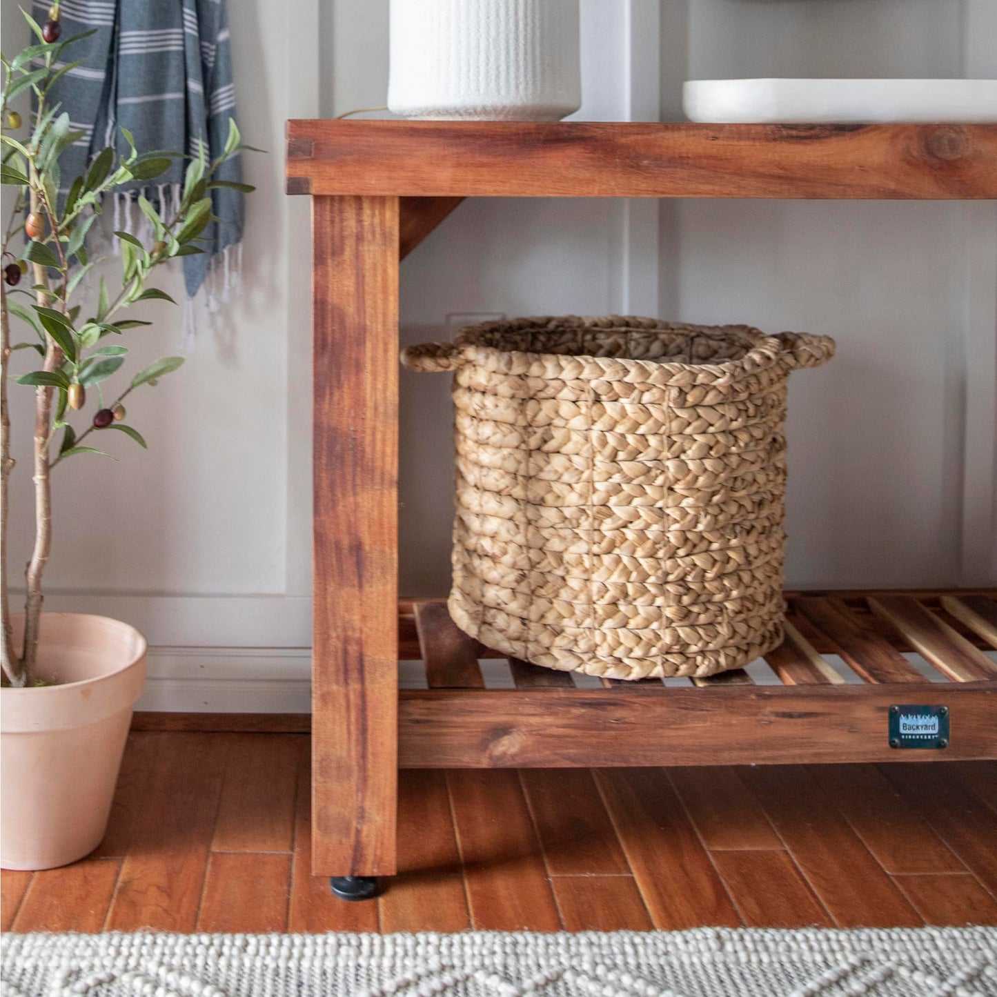Backyard Discovery 48" Acacia Wood Farmhouse Narrow Console Table with Lower Slat Storage Shelf, Water-Resistant Design for Patio, Deck, Entryway, Living Room, Sofa Table, Indoor or Outdoor Use