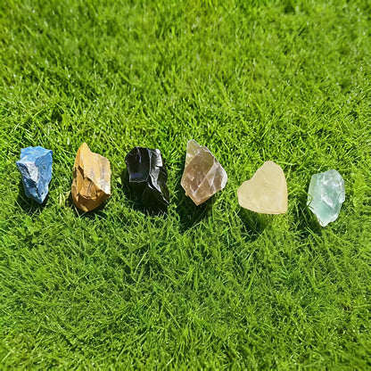 Crystal for Abundance Natural Raw Crystals 1.2-2″Set of 6 Citrine, Tiger's Eye, Green Fluorite et. Healing Crystals and Stones for Money, Success & Wealth