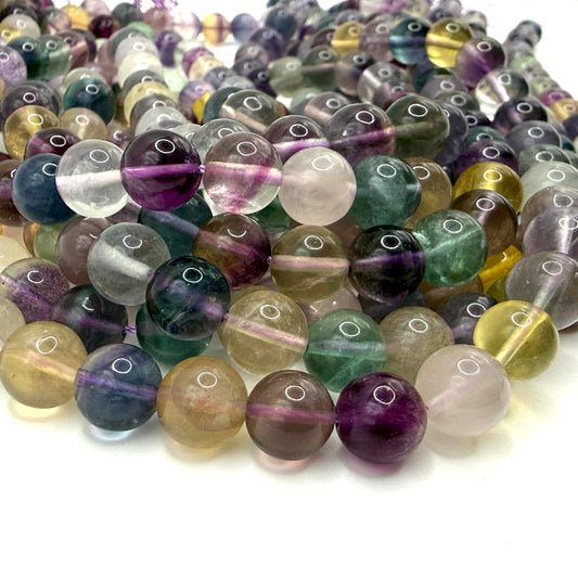 ABCGEMS Aqua Prism Fluorite Beads from Mexico (Authentic Quad Color - No Dye, Just Earth) Beading Supplies - Loose Beads for Jewelry Making - Smooth Round 10mm