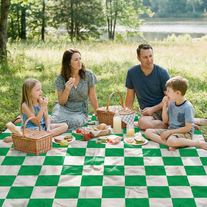 Doonly Picnic Blanket, 78" x 78" Large Waterproof Sandproof Beach Blanket, Foldable Outdoor Blanket Gingham Picnic Mat for Beach, Camping, Park, Grass, Lawn, Travel (Green)