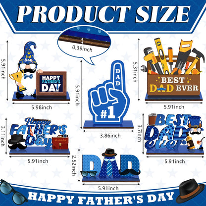 Yuntau 6 Pcs Father's Day Table Centerpiece Happy Father's Day Wood Signs Father's Day Gnome Table Decorations Dad Wood Tiered Tray Decor for Father's Birthday Party Gift Supplies