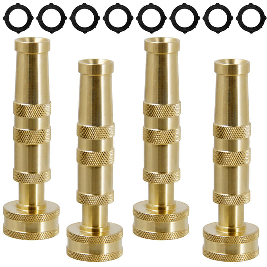 Triumpeek Solid Brass Hose Nozzle, 4 Pack 4"L Heavy Duty Brass Garden Hose Nozzle with 8 Rubber Washers