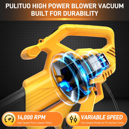 PULITUO 3 in 1 Electric Leaf Blower Vacuum Mulcher with Bag, 530CFM & 170MPH Leaf Vacuum Corded Blowers for Lawn Care, 15:1 Powerful Leaf Mulcher with Shoulder Strap (Yellow)