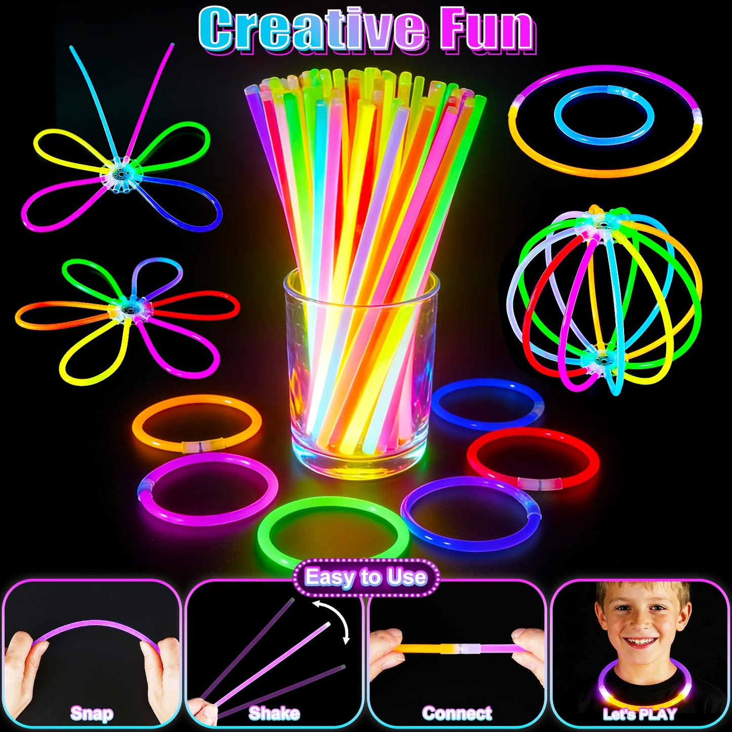 SHQDD 154PCS Glow in the Dark Party Supplies, Neon Party Accessories for Kids & Adults with Connectors and Glow Sticks to DIY, Light up Party Favors for Birthday, Concert, July 4th, Halloween
