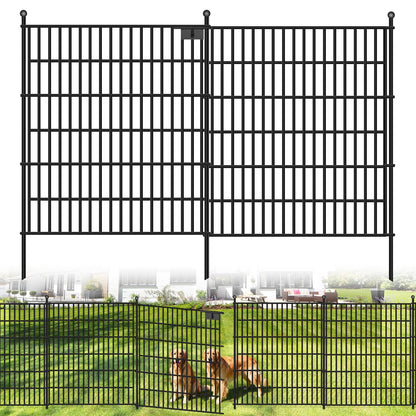 Toolterritary 10 Panels No Dig Garden Fence with Gate, 32 in(H) X24.2 ft(L) Metal Fence Panels, Thickened Rustproof Garden Fencing, Animal Barrier Fence for Dogs, Rabbits, and Patio