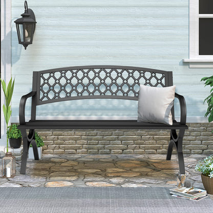 Maemttes Outdoor Bench Garden Benchs, Weatherproof Anti-Rust Heavy-Duty Outside Bench Clearance, Wrought Iron Metal Bench for Front Porch, Patio, Park, Ergonomic Backrest, Slatted Seat