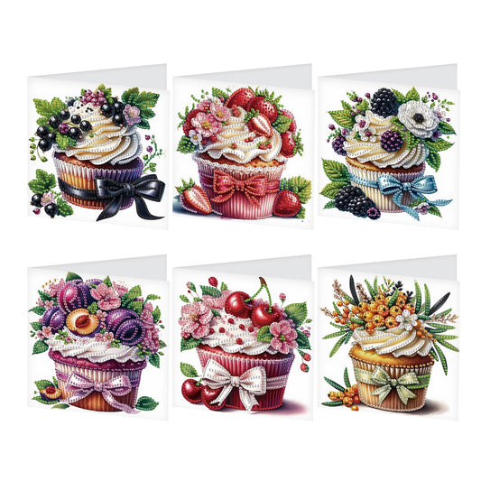 JISHSHAY 6 PCS Cupcake Diamond Painting Greeting Cards Cake Diamond Art Birthday Cards with Envelopes Gem Art Mosaic Kits for Adults, for Anniversary Valentine Thank You Graduation All-Occasion