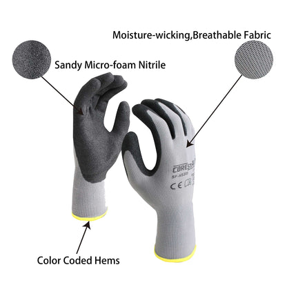 Onmaru Corestar Safety Work Gloves Sandy MicroFoam Nitrile Palm Coated Seamless Nylon Micro-Foam Gloves (10pair XL)