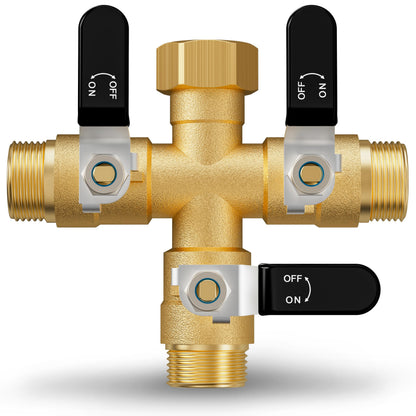 Garden Hose Splitter, 3 Way Heavy Duty Brass hose splitter, Water Hose Bib Spigot Splitter with 0.59" Full Flow Ball Valve Outlet & Shut-Off Valve 3/4'' Connector Outdoor Water Faucet Adapter