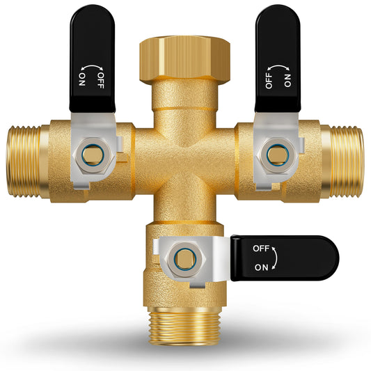 Garden Hose Splitter, 3 Way Heavy Duty Brass hose splitter, Water Hose Bib Spigot Splitter with 0.59" Full Flow Ball Valve Outlet & Shut-Off Valve 3/4'' Connector Outdoor Water Faucet Adapter